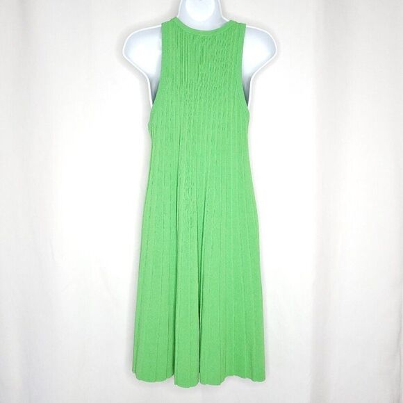 COS Dress Sleeveless Pleated Shift Sz S Knee Green Cotton Ribbed Knit Pullover - Picture 3 of 5